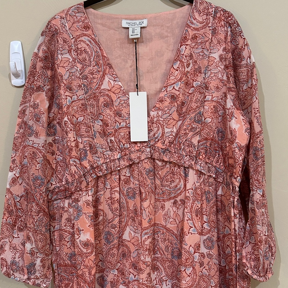 NWT Rachel Zoe paisley ruffled long sleeves tiered dress Womens Sz L - Picture 3 of 13